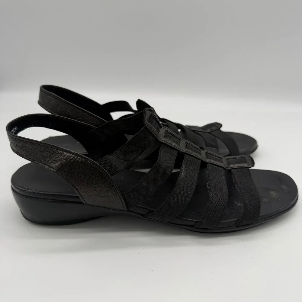 Munro American Womens 8 M Black Elastic Strappy Wedge Sandals 5206